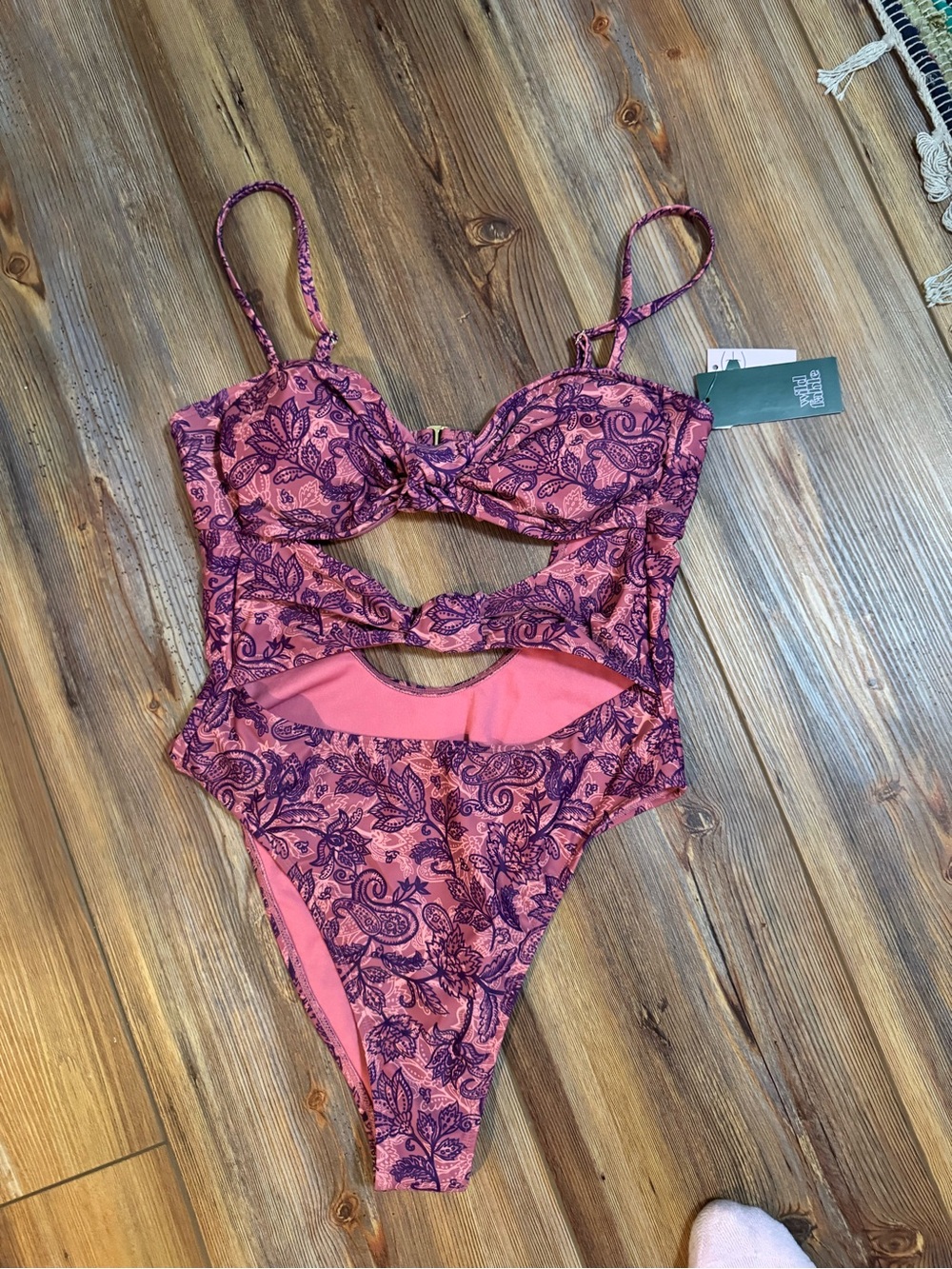 NWT Pink & Purple Floral Cutout One-Piece Swimsuit